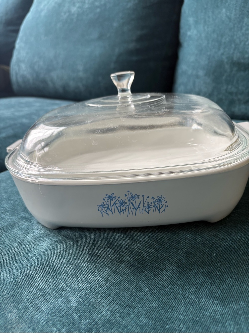 Vintage Corningware Microwave Browning Dish with Clear Glass Lid
